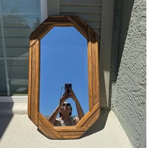 vintage hand crafted by Happythings elongated octagonal mirror reed rattan frame